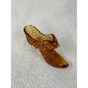 Hobnail Amber Glass Slipper Shoe Figurine Collectible Display Decor